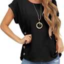 Orchidays Womens Casual Short Sleeve Tops Dressy Crew Neck Side Button Shirts Blouse Black
 XL