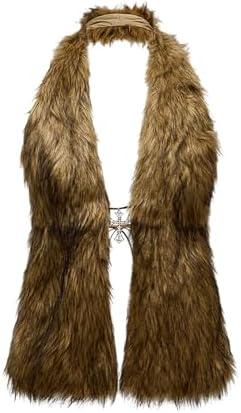 WDIRARA Women's Faux Fur Halter Vest Sleeveless Tie Backless Fuzzy Tank Top Rave Party Sexy Y2K , size medium