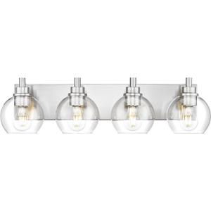 Bathroom Light Fixtures, 4 Light Brushed Nickel Vanity Light, 26 Inch Modern Wall Sconces with Globe Clear Glass Shade, Vanity Lighting Fixtures Over Mirror, VL195-BN-CL-4