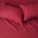 Amazon Basics Lightweight Super Soft Easy Care Breathable Brushed Microfiber 4-Piece Bed Sheet Set with 14-Inch Deep Pockets, Wrinkle Resistant, Queen, Burgundy, Solid