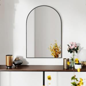 SCWF-GZ 30x20 Arch Mirror Rectangle Wall Mounted Hanging or Against Wall Aluminum Alloy Metal Frame Dressing Make-up Mirrors for Entryway Bedroom Bathroom Living Room 30 20 inch Black