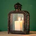 DECORKEY Candle Lantern Decorative Indoor & Outdoor, Vintage Metal Lanterns with Clear Glass, Tabletop&Hanging Candle Holders for Patio Front Porch Home Decor, Christmas Decorations (Bronze)