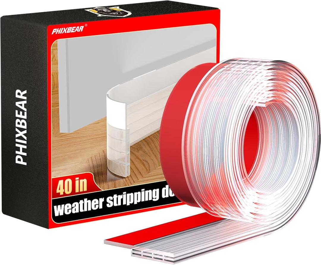 2 x Silicone Door Draft Stopper, Phixbear Transparent Weather Stripping Door Seal, Exterior Door Draft Stopper Heavy Duty Adhesive, Suitable for Windproof, Warmth and Sound Insulation Under Doors 2" x 39"