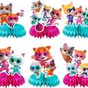 6Pcs Super Kitties Party supplies set Honeycomb Centerpieces Double Sided Table Topper for Super Kitties birthday party decoration (Red2)