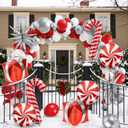 Christmas Balloon Garland Arch Kit Red White Sliver Balloon Column Stand Set with Candy Cane Gift Box Aluminum Foil Balloon For Xmas Winter Holiday Birthday Baby Shower Party Decorations