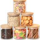Liuruiyu Glass Food Storage Jars 6-Pack - 4x4 in-Clear Glass Food Canisters with Bamboo Lid Airtight For Serving Tea, Coffee, Flour, Sugar, Candy, Cookie, Spice and More (Circular)