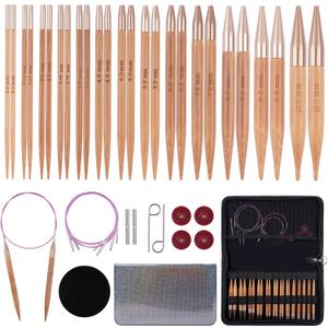 Weabetfu Knitting Needles Set with Bamboo Circular Knitting Needle 13 Pair Interchangeable Knitting Needles and Cables, Accessories and Case Perfect for Beginner, DIY Crafts