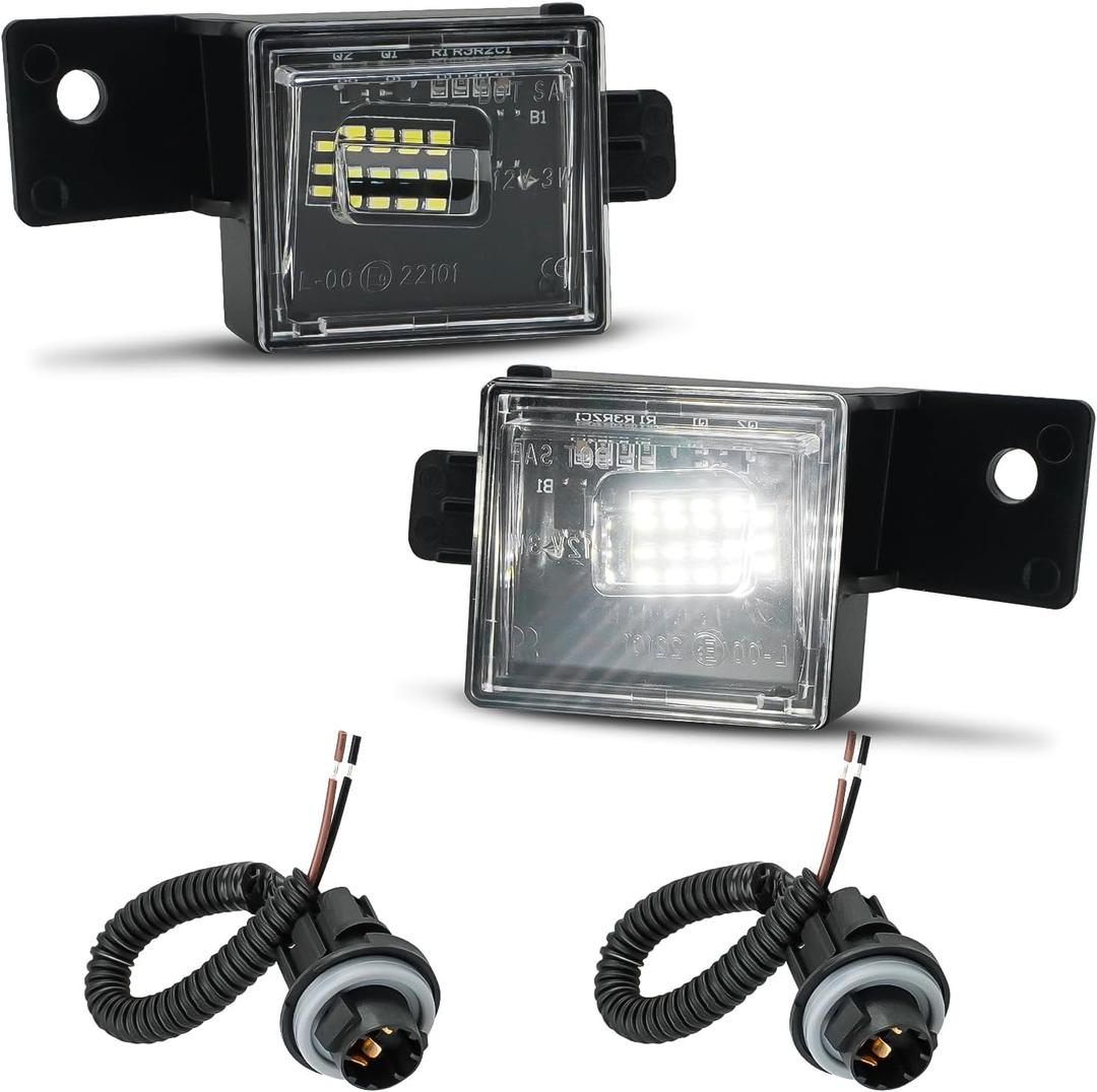 Bestview LED License Plate Lights Tag Lamp Assembly with Socket Wire Harness for 2014-2021 Chevy Silverado GMC Sierra 1500 2500HD 3500HD Colorado Canyon Pickup Truck Rear License Plate Lamp,Pack of 2