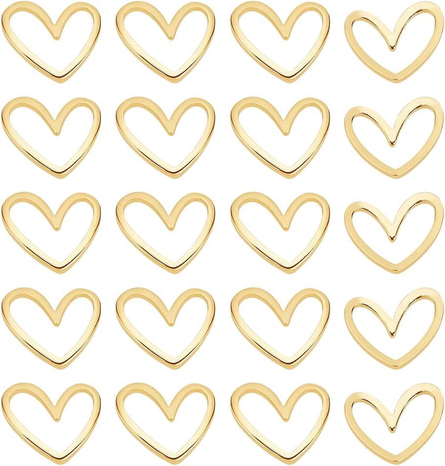 BENECREAT 20pcs Real 18K Gold Plated Linking Rings Brass Heart Jewelry Connectors Open Bezels for Bracelets Necklace DIY Making, Wedding, Mother's Day Festival Gifts, 11.5x13mm