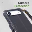 FLIPALM Wallet Case for iPhone 17 Series with Wrist Strap - PU Leather Folio Flip with Credit Card Holder & Kickstand, Protective Cover (Black, for iPhone 17 Air)