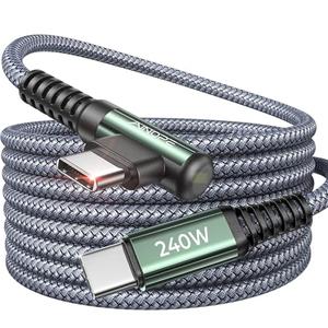 AINOPE 240W USB C to USB C Cable Fast Charging 15FT,Right Angle Fast Type C Charging Cable Fits iPhone 16 Pro Max Plus,iPhone 15,MacBook Air/Pro,iPad Pro,Samsung,Pixel,All Devices, Grey, 1 Pack
