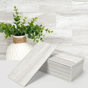 Art3d 102-Piece Faux Stone Peel and Stick Backsplash Tile, Waterproof Thick PVC Stick On Subway Wall Tile for Kitchen Bathroom Laundry Room Fireplace - 3" x 6" Biege Marble