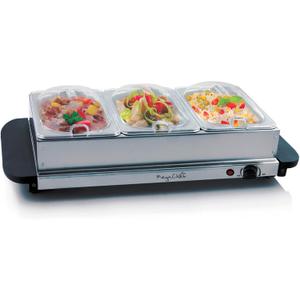 MegaChef Stainless Steel Easy Clean Buffet Server & Food Warmer With 3 Sectional Trays