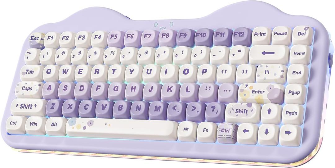 YUNZII C75 Wireless Mechanical Keyboard,75% Layout, Hot-Swappable NKRO,BT5.0/2.4G/USB-C Mode,Dye-Sub PBT MOA Keycaps,RGB Gasket Mount,Cute Cake Design for Mac/Win/Gaming (Purple, Milk V2 Switch)