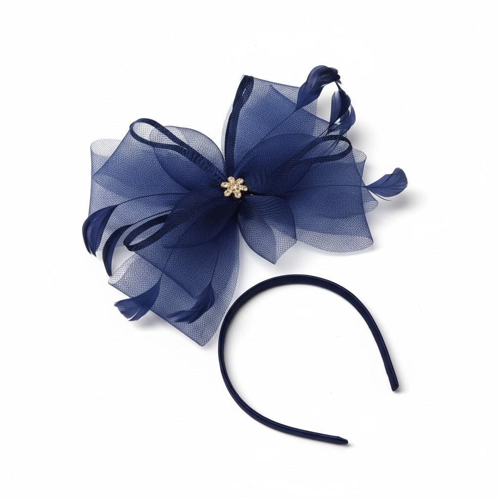 Lucky Leaf Girl Lady Hat Headwear Organza Church Feather Clip Fascinators Hat Wedding Party Kentucky Derby Cap for Women(F-Bowknot-Navy)