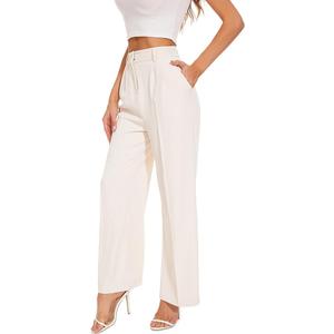 FUNYYZO Wide Leg Pants Women's High Elastic Waisted in The Back Business Work Trousers Long Straight Suit Pants L