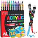 Guangna Acrylic Paint Markers Brush Tip, 22 Vivid Colors with Direct-Liquid Ink Control System, Professional-Grade Paint Pen for Rock Painting, Canvas, Glass, Plastic, Fabric, Eggs