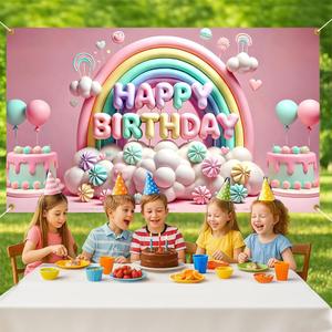 Rainbow Cloud Baby Girl Birthday Banner 71x43Inch Party Banner Party Decorations Photo Background