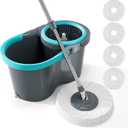 JOYMOOP Spin Mop and Bucket, 360 Mop Head & Telescopic Handle, Wet and Dry Use, 4 Reusable Microfiber Refills, Hands-Free Cleaning for Hardwood, Tile, Laminate Floors & Walls
