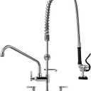 Commercial Sink Faucet with Sprayer 36" Height 8" Adjustable Center, Commercial Wall Mount Kitchen Sink Faucet with Pre-Rinse Sprayer and 12" Swing Spout for Restaurant Industrial