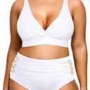 Yonique Womens Plus Size Bikini High Waisted Swimsuits Two Piece Bathing Suits Tummy Control Swimwear (White) L