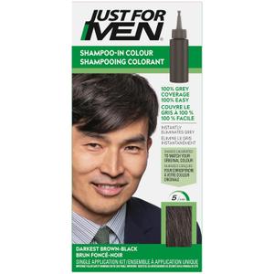 Just For Men Shampoo-In Color (Formerly Original Formula), Mens Hair Color with Keratin and Vitamin E for Stronger Hair - Darkest Brown-Black, H-50A, Pack of 1