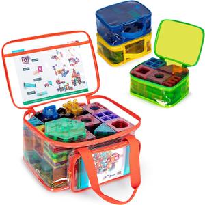 Rexmica 4PCS Magnetic Building Tiles Storage Bag, Clear PVC Toy Storage Organizer, Toys Travel Bag Case for Building Tiles, Board Game, Toy Carry Case for Magnetic Blocks