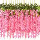 DearHouse 6 Pack Artificial Fake Wisteria Vine Ratta Hanging Garland Silk Flowers String Party Home Wedding Decor, 3.75 Feet/Piece,Pink