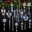 Jenaai 50 Pcs Crystal Glass Ornaments for Christmas Tree Vintage Hanging Acrylic Snowflake Drop Finial Christmas Ball Icicle Crystal Decorations for Xmas Winter Party Supplies(Iridescent)