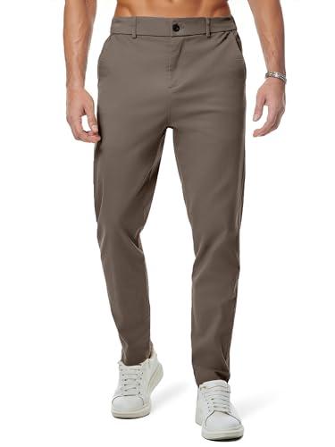 JMIERR Men's Stretch Chino Pants Business Casual Essentials Elastic Waist Classic Fit Tapered Cotton Twill Work Athletic Golf Dress Trousers, 3XL, Greyish Brown