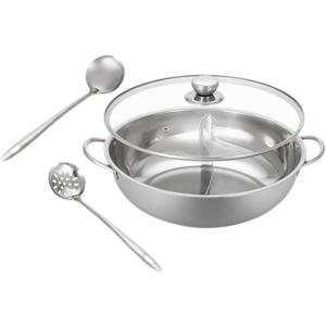 1set Stainless Steel Divided Hot Pot Lid Dual Handle Design for Induction Gas and Electric Stoves for Family Gatherings and Hot Pot Parties