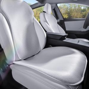Front Car Seat Covers for Tesla Model Y Model S Model X Model 3 2017-2025 Breathable Interior Seat Cushion Protector All Season Protection (Without Logo) (White Ice Silk)
