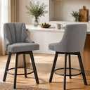 24" Counter Height Bar Stools Set of 2, Swivel Bar Stools with Backs, Fabric Upholstered Counter Barstools with Solid Wood Legs for Kitchen Island,Grey