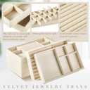 Junkin 18 Pcs Velvet Jewelry Tray, Stackable Jewelry Organizer Trays for Drawer, Jewellery Box Divided Display Tray, Jewelry Inserts for Drawer for Rings Earring Bangle Necklaces(Beige)
