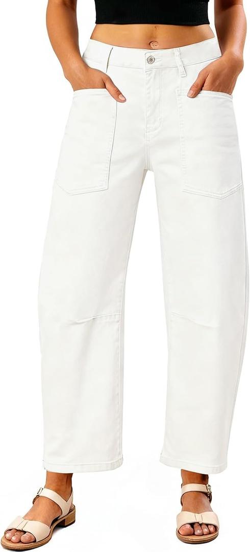 EVALESS Womens Baggy Barrel Jeans High Waisted Wide Leg Boyfriend Denim Ankle Pants, Size: 16