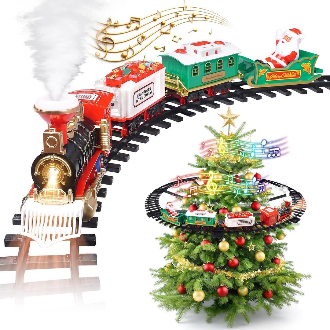 Christmas Train Set 2 in 1 Hanging Around The Tree Train Toys for Toddlers with Luxury Track & Sound and Smoke,Train Toy Set Around & Under The Christmas Tree, Best Indoor Christmas Decoration
