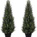 ZEEOZE 3FT Artificial Cedar Topiary Trees (1 Pack) - UV Resistant Faux Evergreen Shrubs Extra Dense Foliage Realistic Fake Pine Cypress Plants Easy Assembly for Front Porch Garden Indoor Office Decor