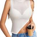 Avidlove Women Camisole Tops Sheer Mock Neck Tank See Through Summer Mesh Shirts Asymmetrical Top Clubwear (White)