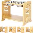 Adjustable Raised Pet Bowls for Cats and Dogs with 2 Stainless Bowls, 5 Heights Bamboo Elevated Stand Pet Feeder with Storage Shelf (Bowl set for Medium to Large breeds)
