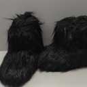 IXU Women's Faux Fur Boot Furry Fluffy Round Toe Suede Snow Winter Women Boots Comfy Plush Warm Short Outdoor Indoor Flat Shoes Mid-Calf Boots (8.5, Black)