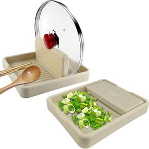 3 Pack  Spoon Rest with Pot Lid Holder For Stove Top, Countertop Accessory for Cooking Utensils and Lid Organizer, Multifunctional Foldable Storage Rack, White, Grey, Black