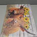 Highland Cow Canvas Wall Art Farmhouse Animal Painting Sunflower on Cow Head Picture Wood Background Poster Artwork for Bathroom Home Office Decor Framed - 16.00"x24.00"