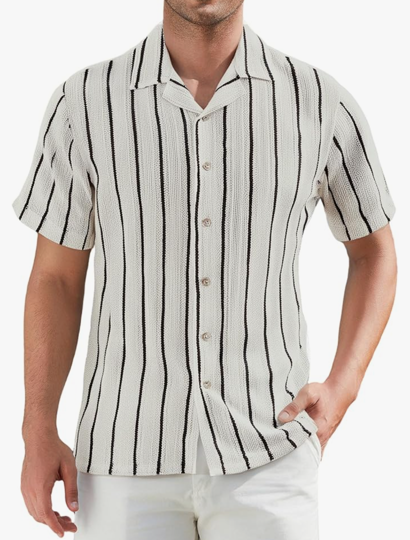 Alex Vando Mens Summer Shirts See Through Sheer Lace Casual Short Sleeve Button Down size M