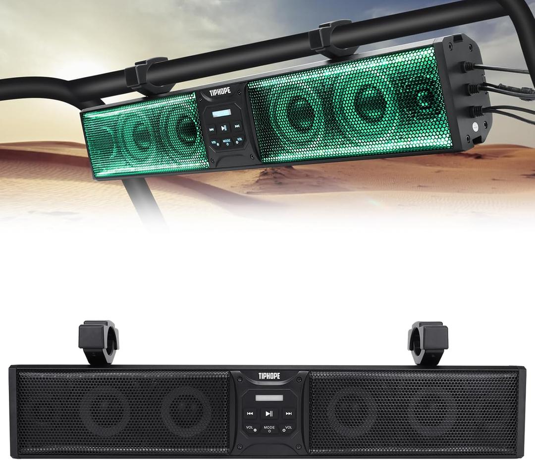 26 Inch UTV Sound Bar w/6 Speaker,ATV SoundBar Bluetooth with RGB Lighting,Music Sync Waterproof Golf Car Sound Bar with Back Light for ATV UTV Golf Cart w/1.75-2.25" Roll Bar