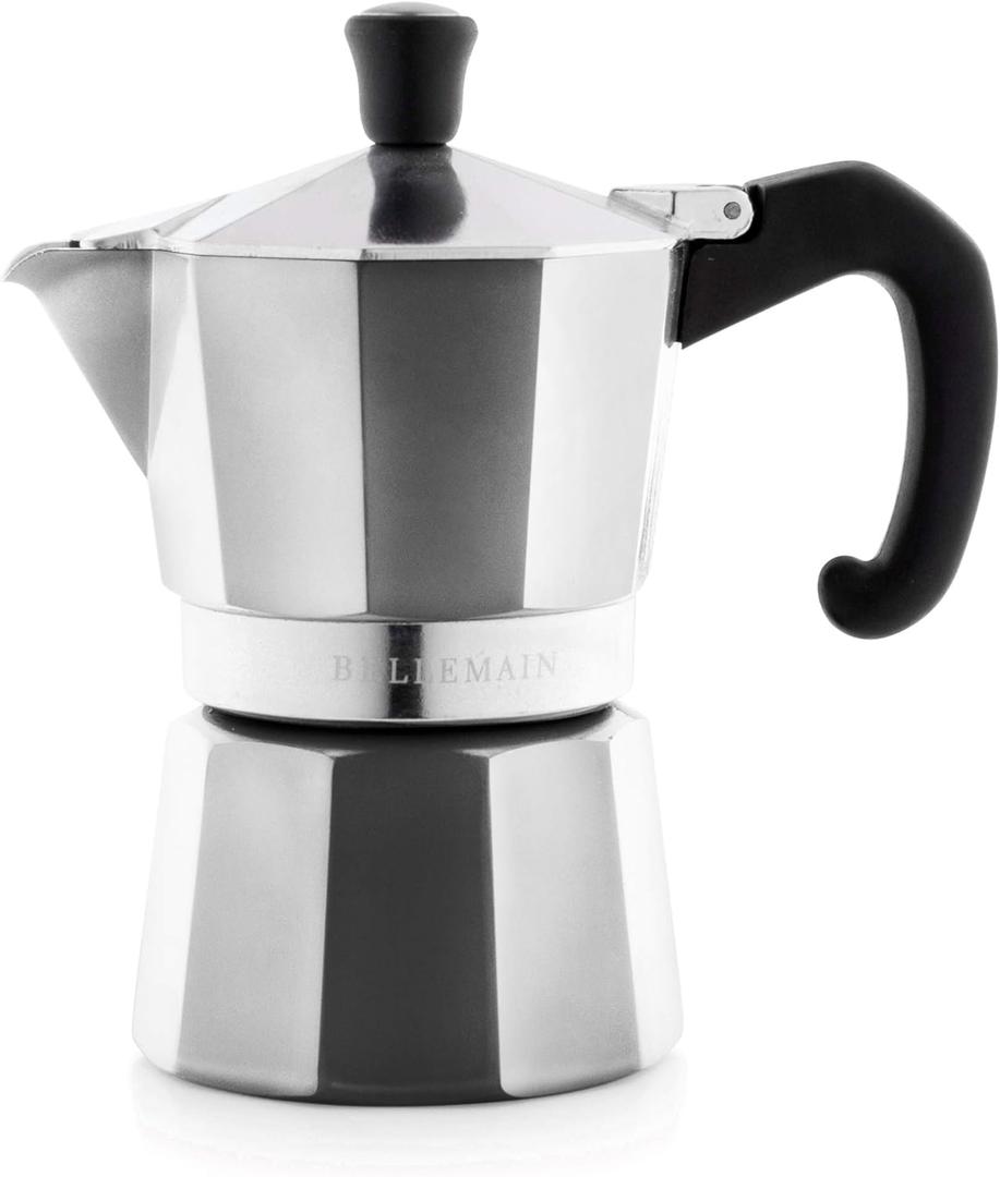Bellemain Stovetop Espresso Maker | Italian Moka Pot Espresso Maker, Classic Aluminum Design Mocha Pot for Home Brewing & Camping | Easy to Use & Clean - 3-Cup, Silver