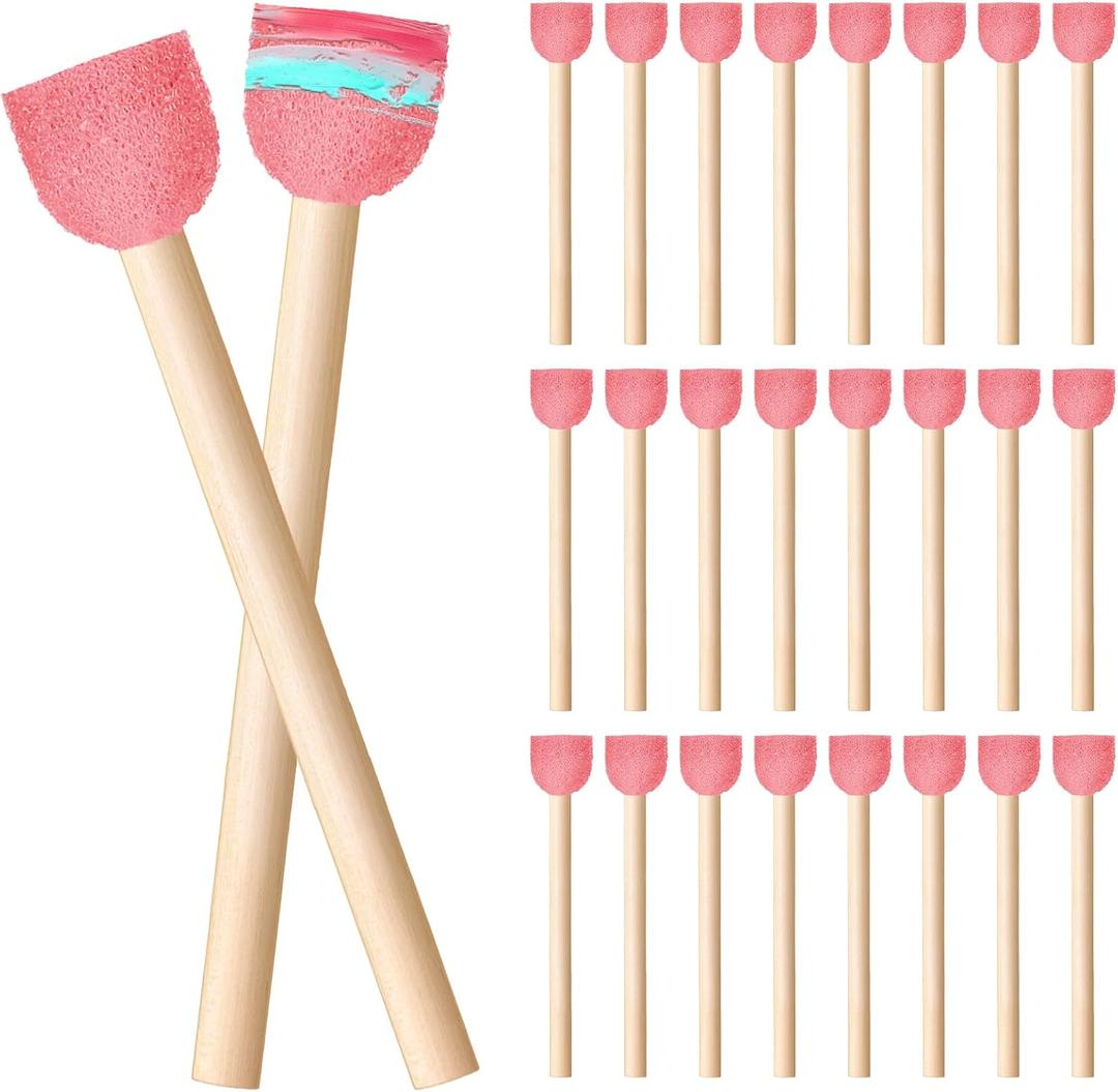 40 Pieces Round Sponge Paint Brush, 0.6 Inch Round Sponge Foam Brush Set Painting Tools for Acrylic Painting and Face Paintbrush Arts and DIY Crafts, Pink