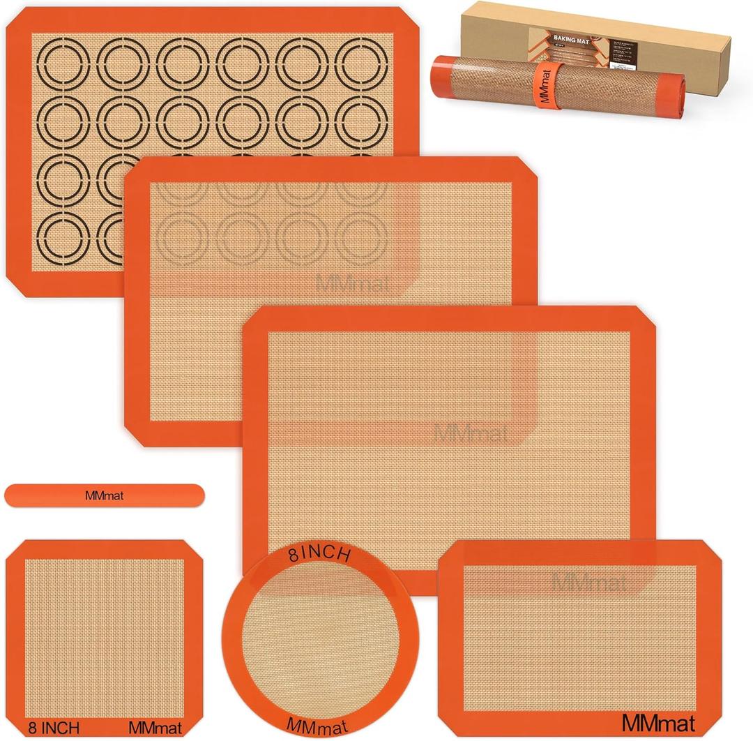 MMmat Silicone Baking Mats - Best German Silicone, Non Slip Baking Sheet, Non Stick Reusable Silicone Mats For Baking, Food Grade Oven Liner, Counter Mat, Set of 6