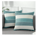AmHoo Pack of 2 Farmhouse Stripe Check Throw Pillow Covers Set Case Cotton Linen Decorative Pillowcases Cushion Cover for Couch Bench Sofa 18x18 Inch Teal Blue