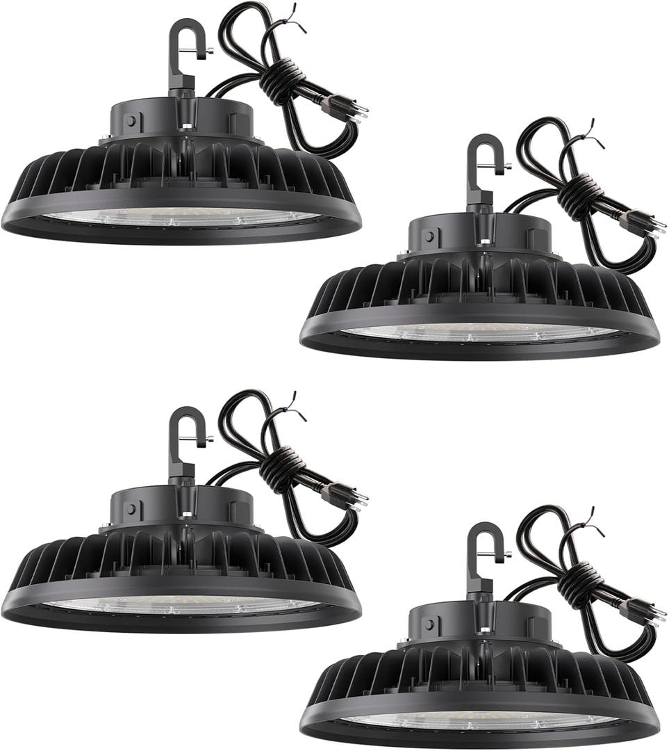 YXL 400W 4Pack Super Bright UFO Led Shop Lights, 60,000LM 100-277V, 5000K, 0-10V Dimmable, US Plug 6' Cable, High Bay Lights for Shop, Barn, Warehouse, UL Listed