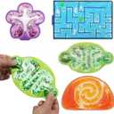 Squishy Sensory Toys for Kids, 4 Pack Maze Fidget Toys for Autism, Squeeze Toys with Filled Gel, Glitter, Stress Anxiety Relief Toys, Prizes for Kids Classroom